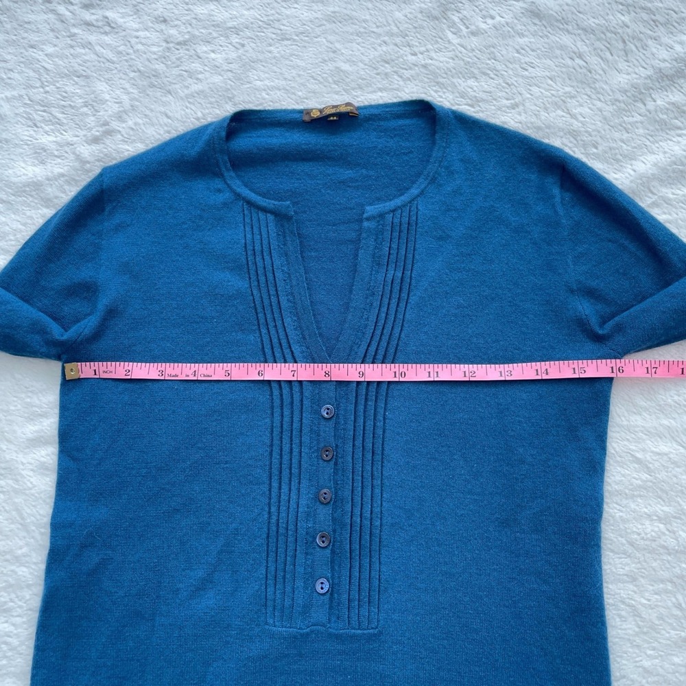 Loro Piana Cashmere Blend Pintuck Henley Sweater Made in Italy Teal Blue Size 44 - Picture 8 of 12